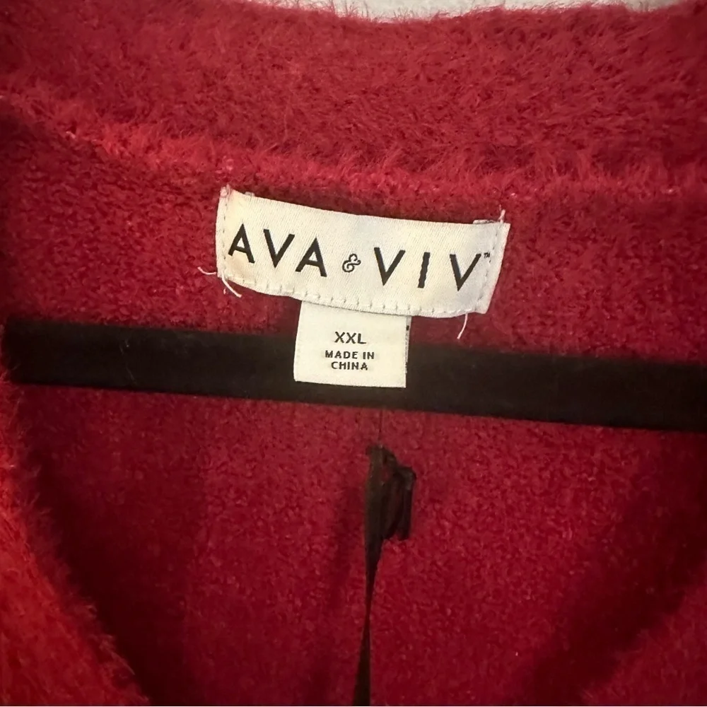 NWT Ava & Viv XXL Red V Neck Pullover Sweater Tunic Long Sleeve - Picture 8 of 9